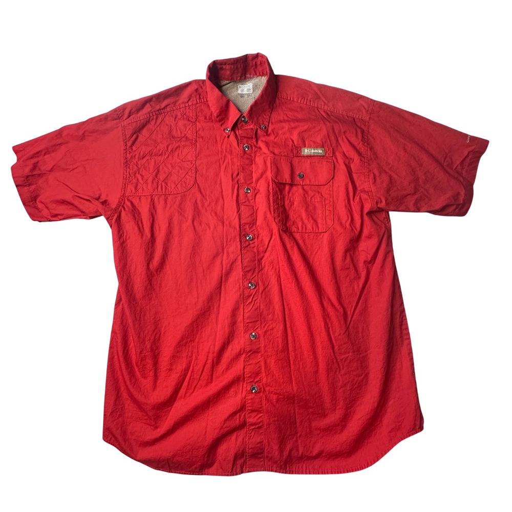 Columbia Shirt Mens L Red PHG Performance Hunting Gear Omni-Shield Short Sleeve
